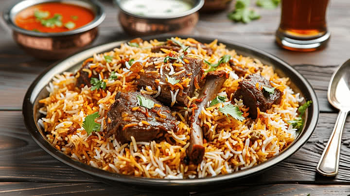 pngtree mutton biryani meal in a plate on table image 